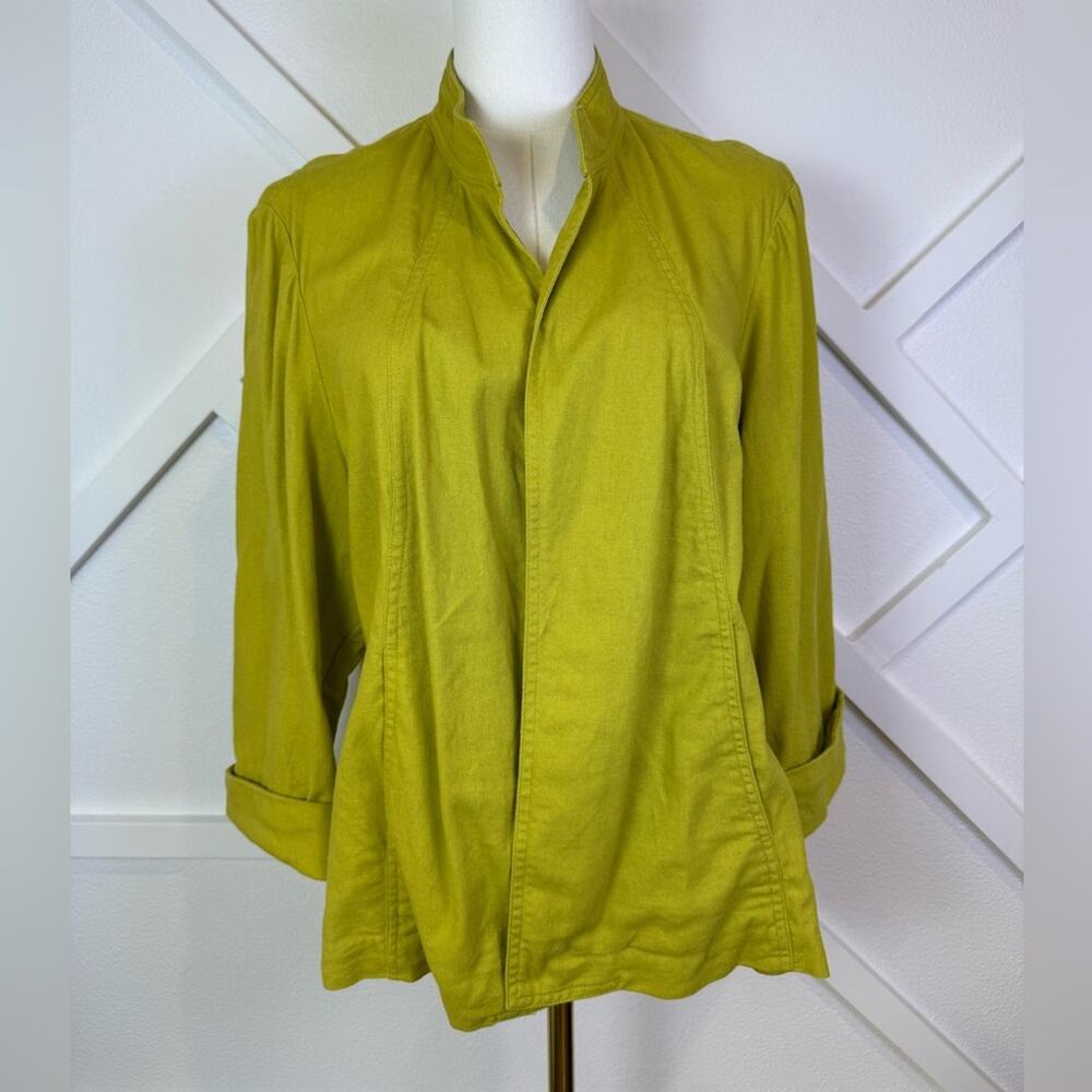 Coldwater Creek Chartreuse Linen Blend Jacket Topper Mandarin Collar XL Petite